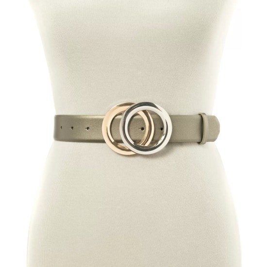  Womens Two-tone Double-circle Buckle Pewter (Gray, M)