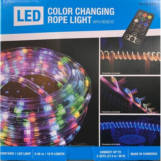 Led Color Changing 18ft Rope Light W/remote