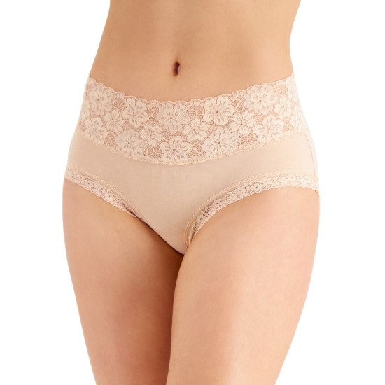  Women’s Wide-Lace-Waist Thong Underwears, Beige, Small