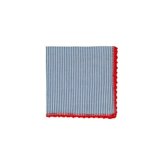  Table Linens, Seersucker Napkin, Navy/Red, 21”