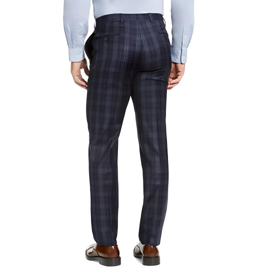  Men’s Classic-Fit Stretch Check Flannel Dress Pants, Navy, 36W x 30L