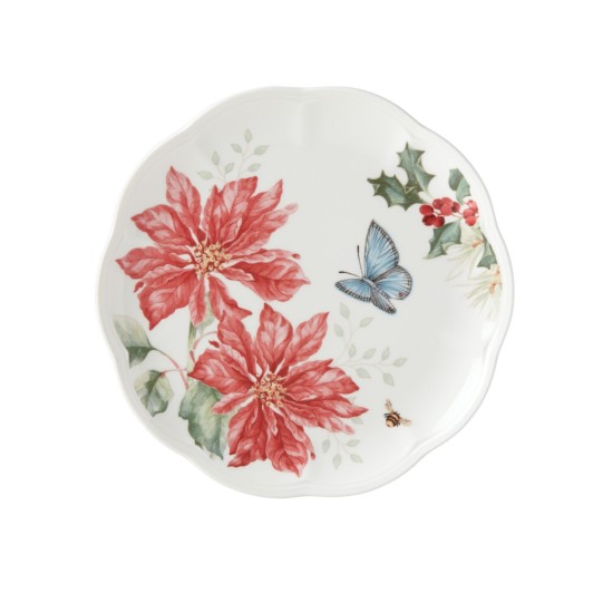  Butterfly Meadow Poinsettia Accent Plate, Red, 9″