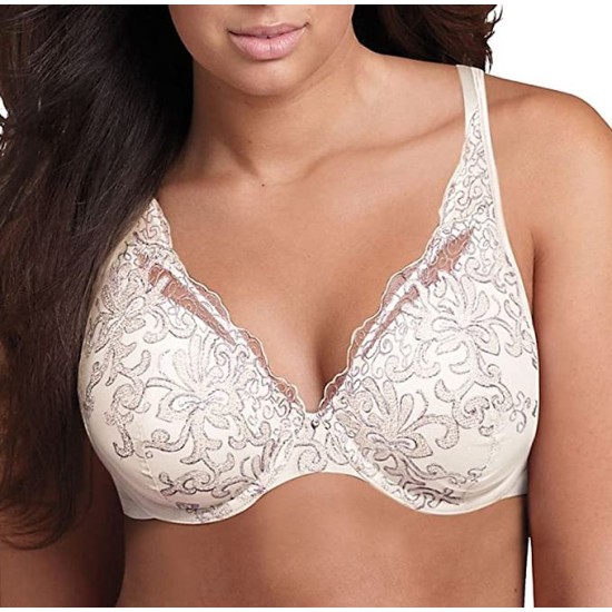 Love My Curves Side-Smoothing Embroidered Underwire Bra, Mother of Pearl/Warm Steel Combo
