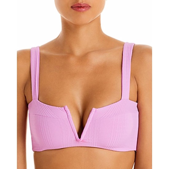  Lee Lee Textured V-Notch Bikini Tops, Light Pink, 34 D