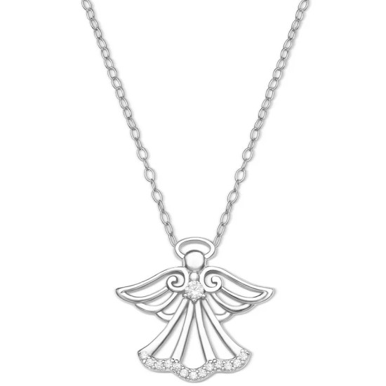 Macy’s Ornament Box with Cubic Zirconia Angel 18″ Pendant Necklace in Sterling Silver