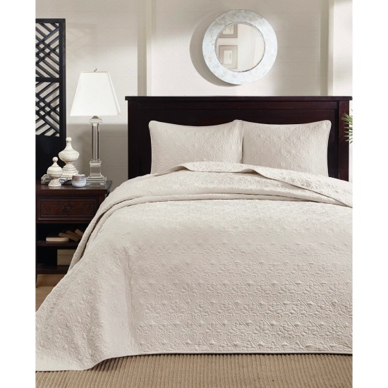  Quebec 3-Piece King Quilted Bedspread Set, King, Ivory