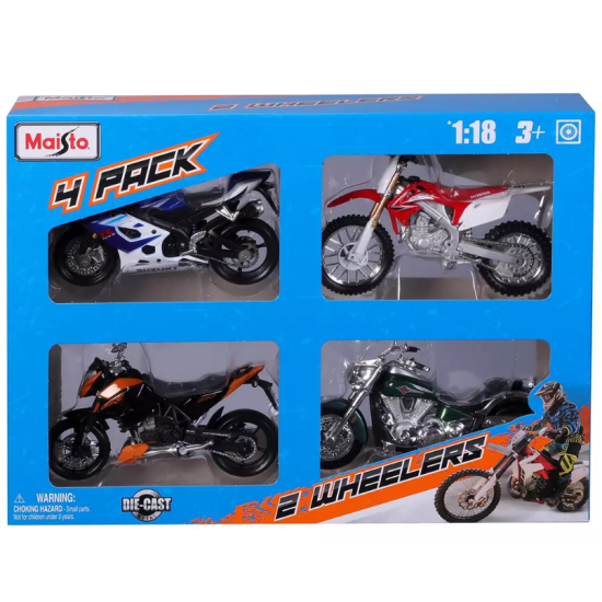  Fresh Metal 1:18 Scale Motorcycles, 4 pk., Blue/Orange, 4-Pack