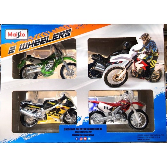  Fresh Metal 1:18 Scale Motorcycles, 4 pk., Green/Yellow, 4-Pack