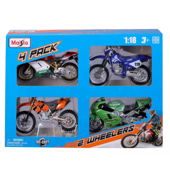  Fresh Metal 1:18 Scale Motorcycles, 4 pk., Mulit - Orange, 4-Pack