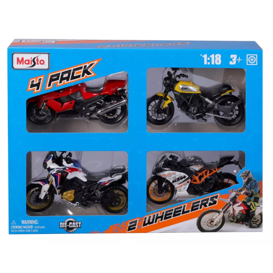  Fresh Metal 1:18 Scale Motorcycles, 4 pk., Red/White, 4-Pack