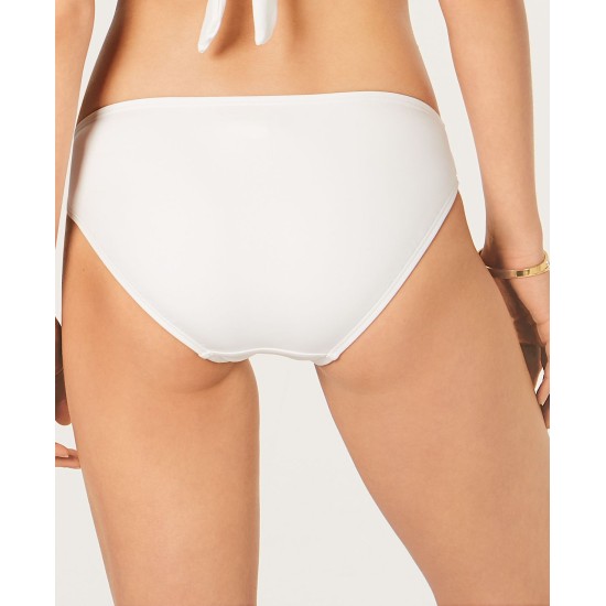  Women’s Shirred Hardware Logo-Ring Bikini Swim Bottom (White, X-Large)