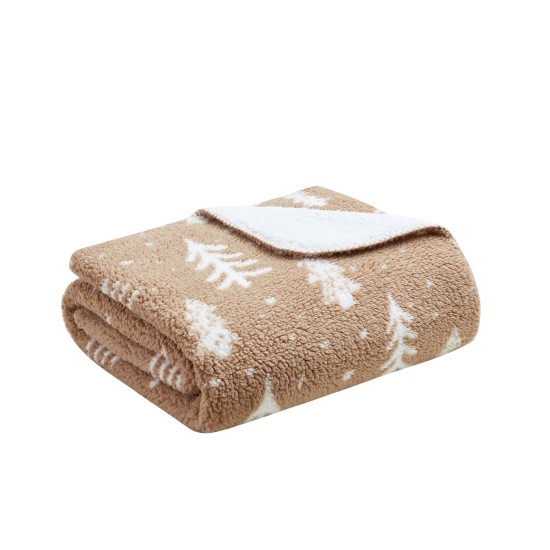  Birch Trails Holiday Printed Reversible Sherpa Throws, Taupe, 50