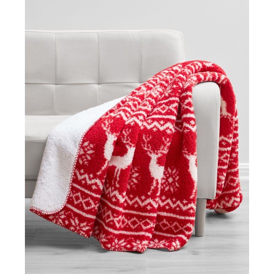  Birch Trails Holiday Printed Reversible Sherpa Throws, Red, 50