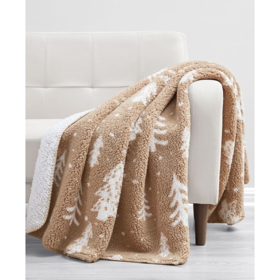 Birch Trails Holiday Printed Reversible Sherpa Throws, Taupe, 50