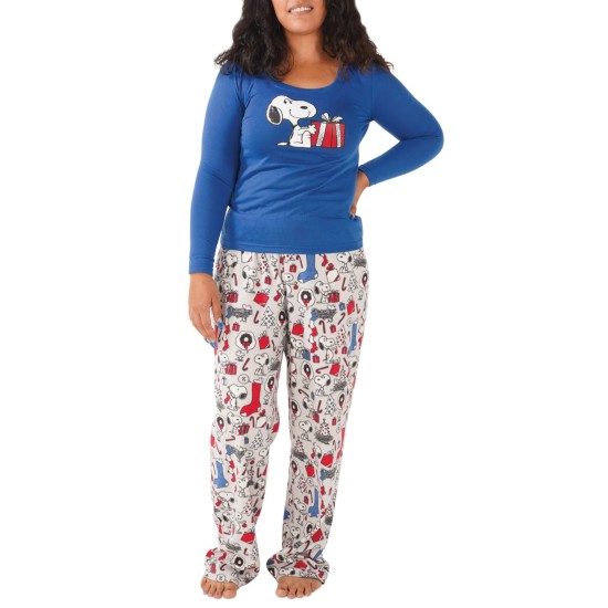 Matching Women’s Snoopy Holiday Family Pajama Sets, Navy/Gray, Large