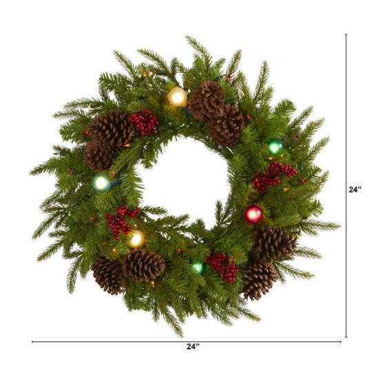 24in. Christmas Artificial Wreath with 50 White Warm Lights 7 Gl