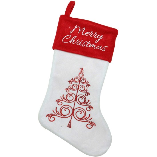  15.5″ White and Red Merry Christmas Stocking with Cuff