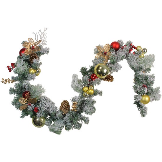  Pre-Decorated Flocked Artificial Christmas Garland-Unlit