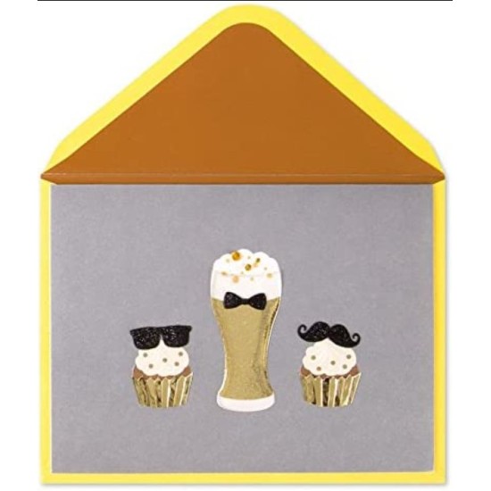  Beer & Cupcakes on Silver Birthday Card