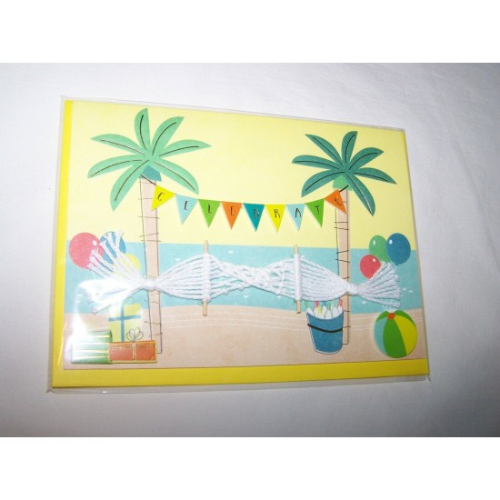  Birthday Greeting Card and Envelope; Hammock on Beach, 1 Each