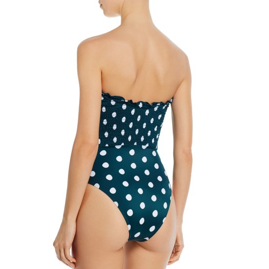  Smocked Polka Dot One-Piece Swimsuit, Green, Green, 8