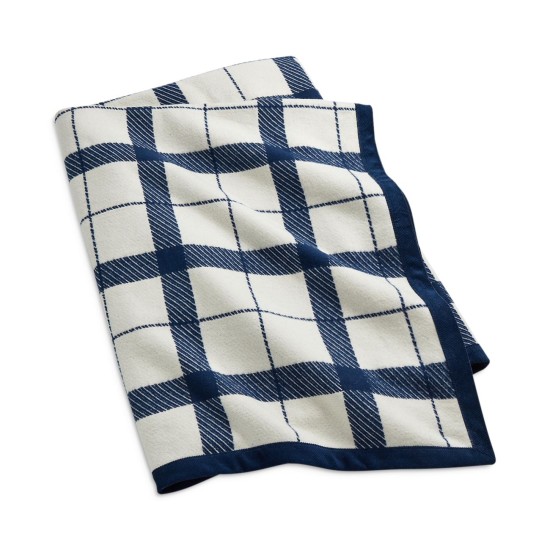  Oakwood Cotton Plaid Throw Blanket,, Navy/Ivory, 50″ x 70″