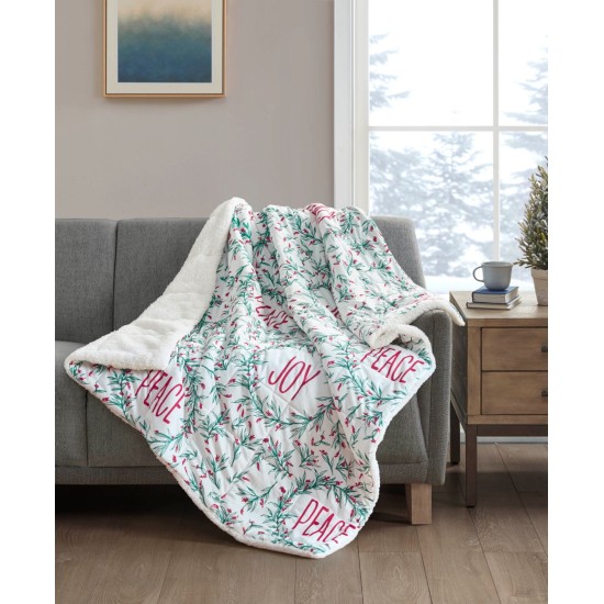  Holiday Printed Velvet to Sherpa Throws, Peace Joy, 50