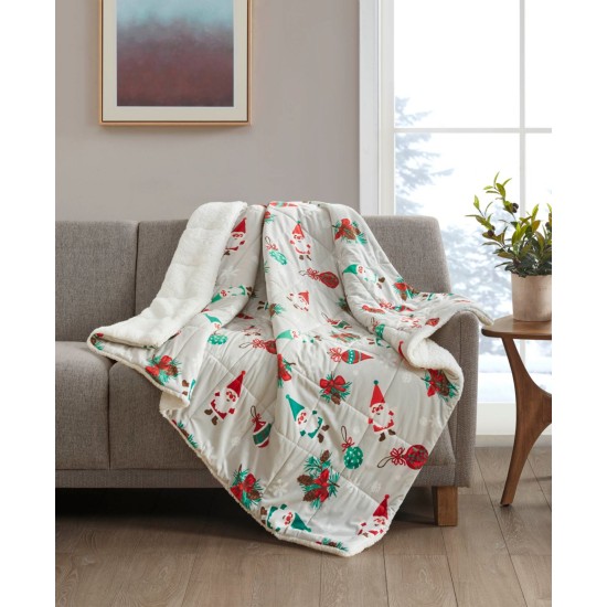  Holiday Printed Velvet to Sherpa Throws, Gnomes, 50