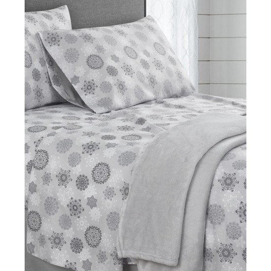  Holiday Microfiber 5 Piece Full Sheet Set and Throw, Gray, Twin