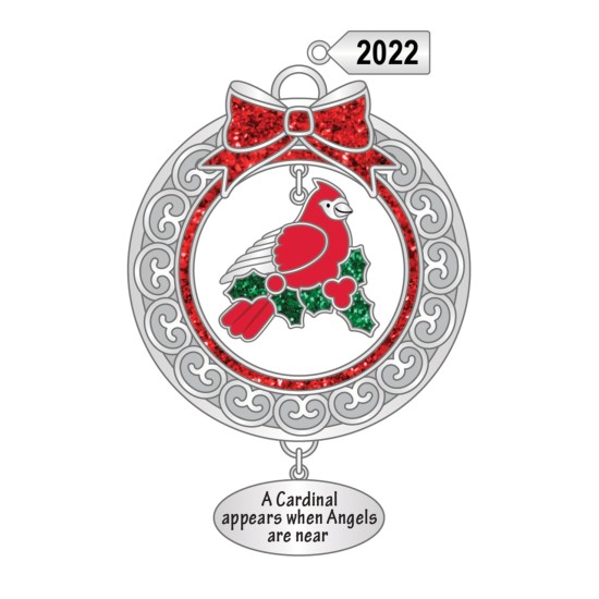 Sentiment Ornament Cardinal ‘a Cardinal Appears When Angels Are Near’ with Dated 2022 Charm