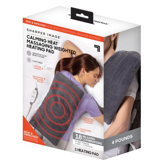  Calming Heat Wide Massaging Weighted Pad with 9 Settings, 12″ x 24″, Grey