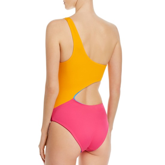 Solid & Striped The Claudia Reversible One-Shoulder Cutout One Piece Swimsuit,  Orange,Pink,Blue, Medium