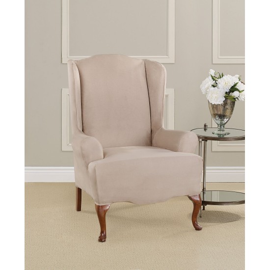 Sure Fit Ultimate Heavy Weight Suede Stretch Wing Chair Slipcover, Beige, 45″ x 32″