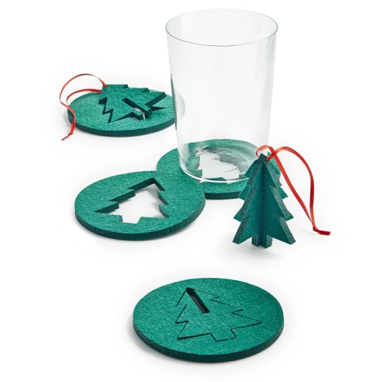  Holiday “Two In One Tree” Coaster And Ornament, Set of 4