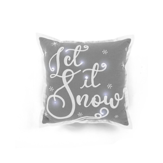  Led Let It Snow Decorative Pillow, Gray, 18″ x 18″