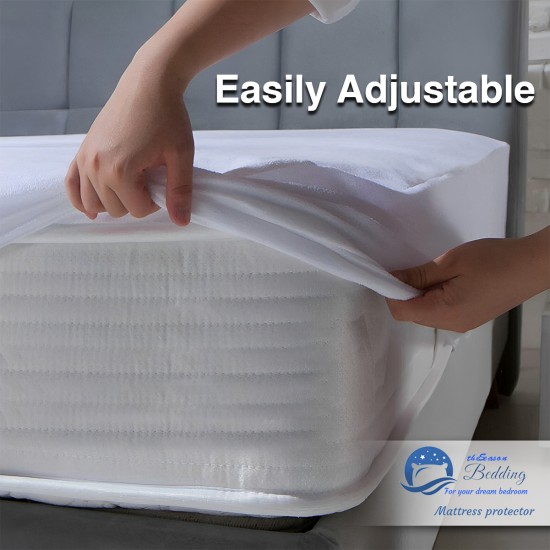  Cotton Mattress Protector Waterproof Overlay Moisture Protection Mattress Cover, White, Queen
