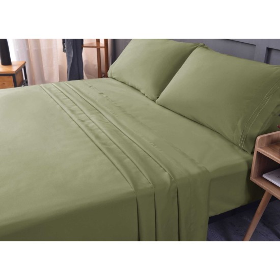 Wrinkle Free Sheet Sets with Deep Pockets & Stain Resistant, 1800 Thread Count Bamboo Based, Sage/Green, California King