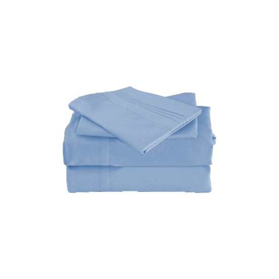  Wrinkle Free Sheet Sets with Deep Pockets & Stain Resistant, 1800 Thread Count Bamboo Based, Light Blue, California King