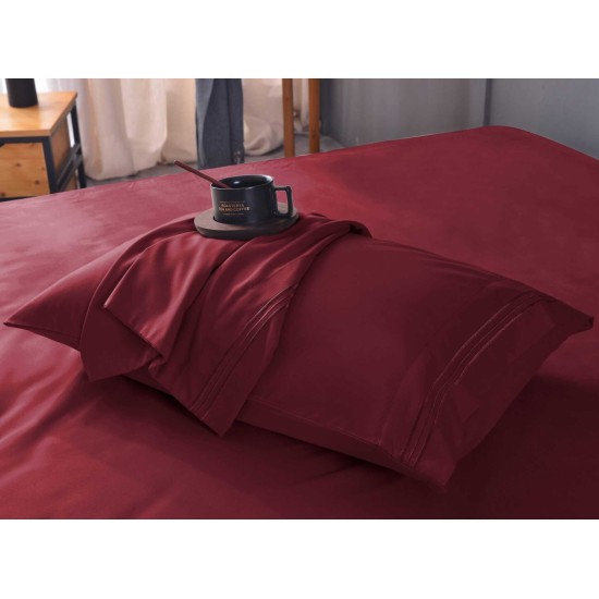  Wrinkle Free Sheet Sets with Deep Pockets & Stain Resistant, 1800 Thread Count Bamboo Based, Burgundy, California King