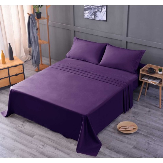  Wrinkle Free Sheet Sets with Deep Pockets & Stain Resistant, 1800 Thread Count Bamboo Based, Purple, California King