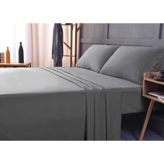  Wrinkle Free Sheet Sets with Deep Pockets & Stain Resistant, 1800 Thread Count Bamboo Based, Gray, Queen
