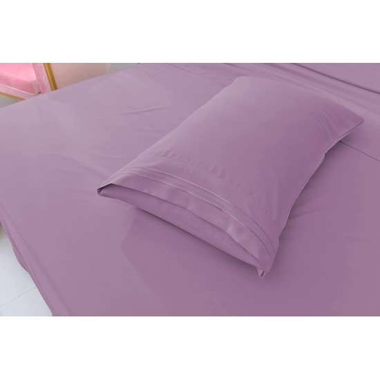  Wrinkle Free Sheet Sets with Deep Pockets & Stain Resistant, 1800 Thread Count Bamboo Based, Lavender, California King