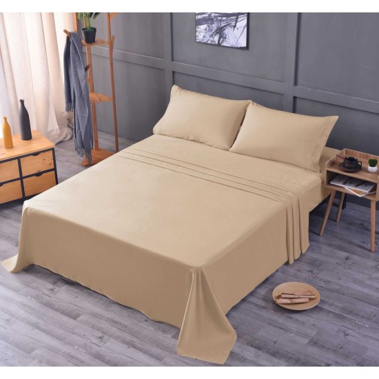  Wrinkle Free Sheet Sets with Deep Pockets & Stain Resistant, 1800 Thread Count Bamboo Based, Beige, King