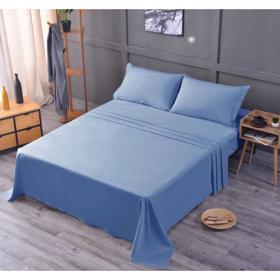  Wrinkle Free Sheet Sets with Deep Pockets & Stain Resistant, 1800 Thread Count Bamboo Based, Blue, Queen