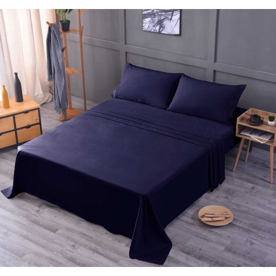  Wrinkle Free Sheet Sets with Deep Pockets & Stain Resistant, 1800 Thread Count Bamboo Based, Navy, California King