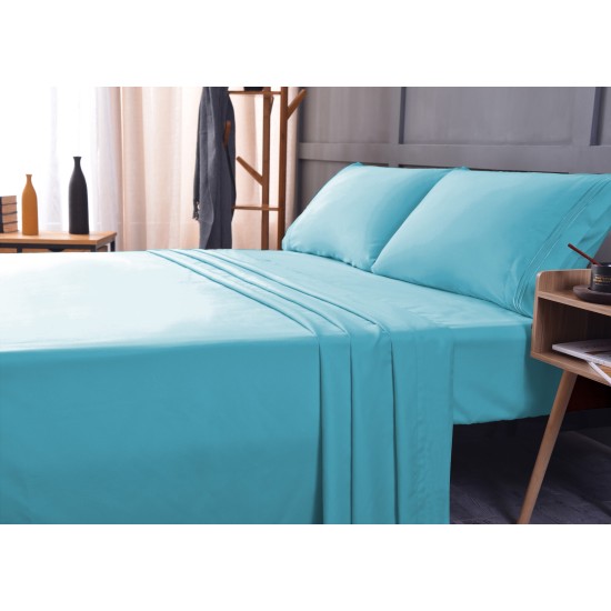  Wrinkle Free Sheet Sets with Deep Pockets & Stain Resistant, 1800 Thread Count Bamboo Based, Aqua, Split King