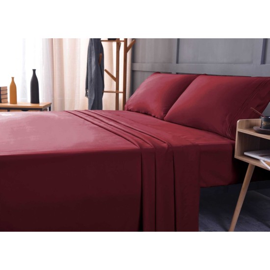  Wrinkle Free Sheet Sets with Deep Pockets & Stain Resistant, 1800 Thread Count Bamboo Based, Burgundy, Queen