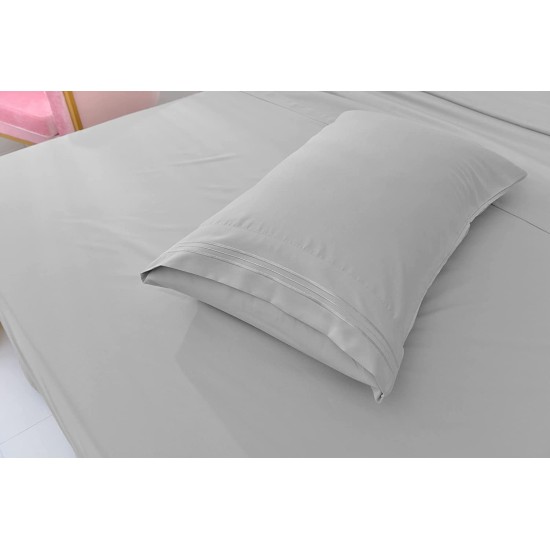  Wrinkle Free Sheet Sets with Deep Pockets & Stain Resistant, 1800 Thread Count Bamboo Based, Silver, Queen