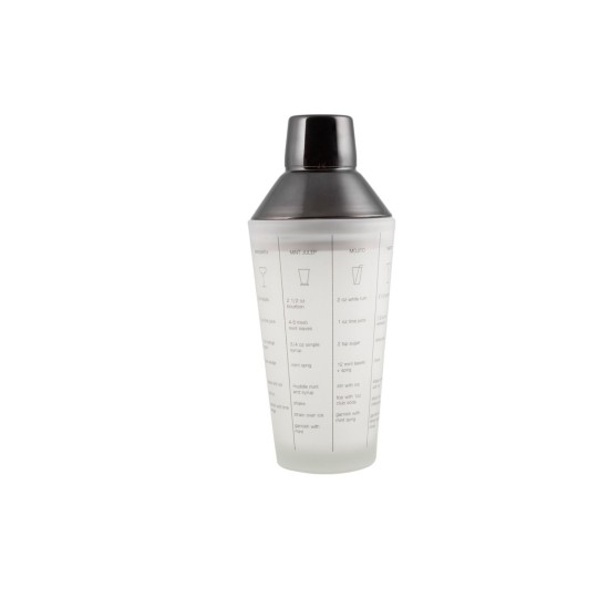  by Cambridge Frosted Glass Recipe Shaker With Black Stainless Steel Cap and Strainer