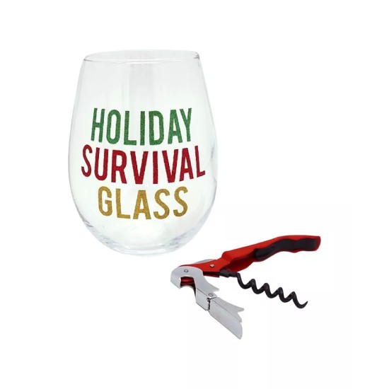  TMD Holiday Survival Glass Oversized Wine Glass with Opener